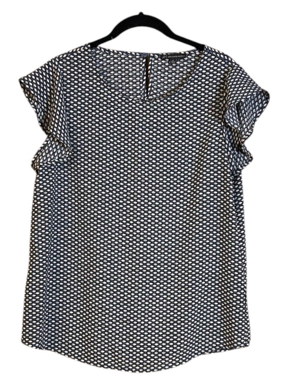 Adrianna Papell Black and White Geometric Flutter Sleeve Blouse